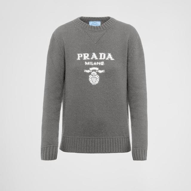 Cashmere and Wool Prada Logo Crew-Neck Sweater